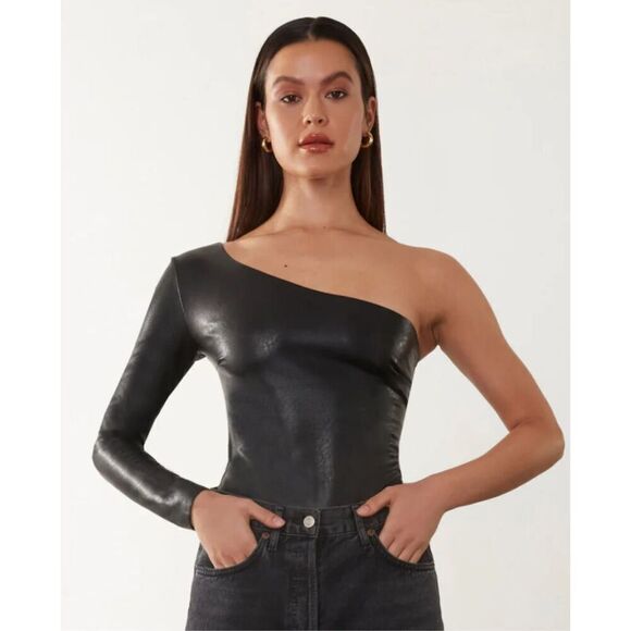 Commando Black Onesleeve Faux Leather Bodysuit - Picture 1 of 11